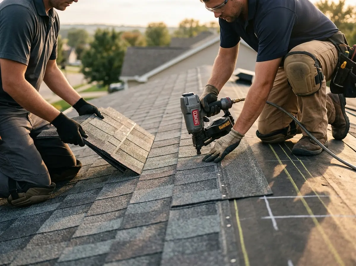 Professional roofer working on a residential roof in West Palm Beach